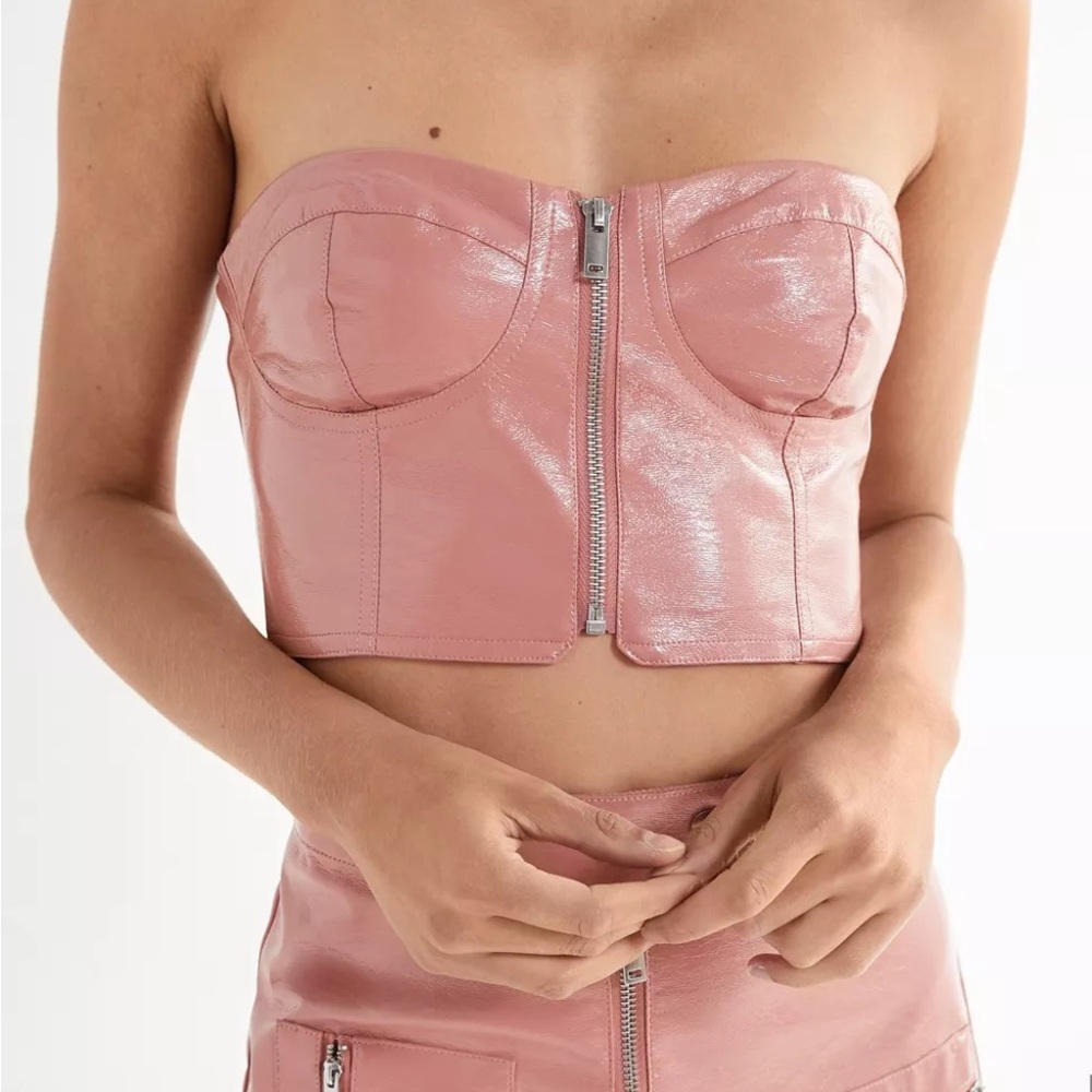 Urban Outfitters Selena Zip-Front Patent Bustier Top size XS